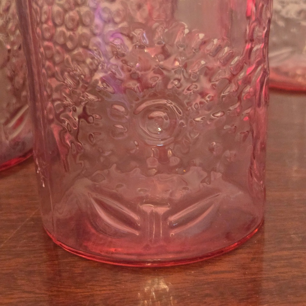 Vtg Pink Floral Embossed Glass Tumblers Set of 7 Retro Drinking Glasses 3.5"x3" - Picture 5 of 8